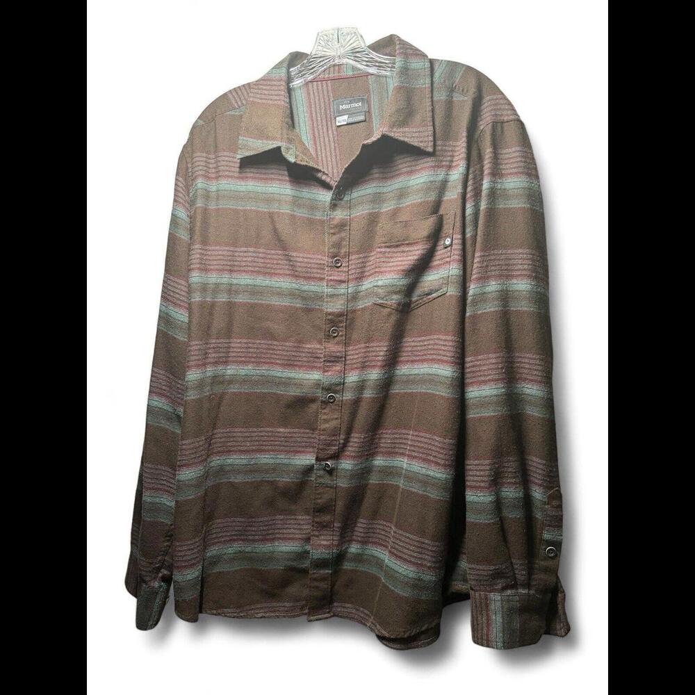 Marmot For Life Long Sleeve Enfield Button Up Striped Shirt Mens XL Nylon Blend